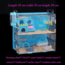 Load image into Gallery viewer, Blue Double Hamster Cage Large Size Dutch Pig Cage Acrylic Pet Nest Small Pet with 30x20x30cm
